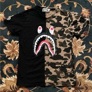 🦍 BAPE HALF CAMO SHARK GRAPHIC SHORT SLEEVE YOUTH T-SHIRT - YOUTH SIZE LARGE 🦍